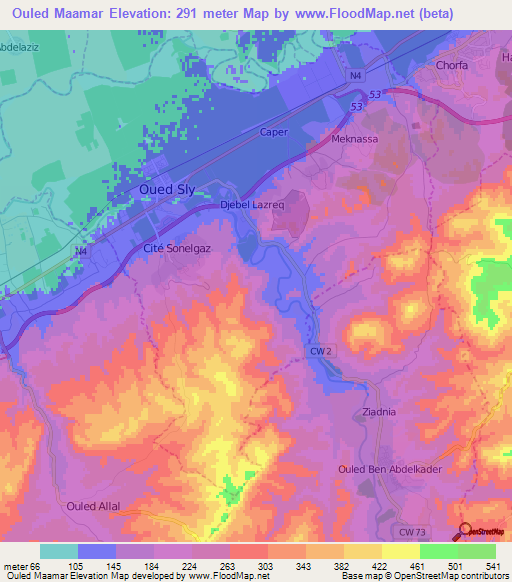 Ouled Maamar,Algeria Elevation Map