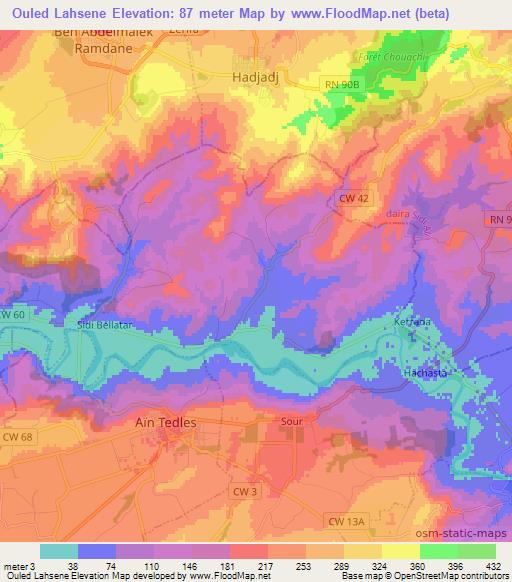 Ouled Lahsene,Algeria Elevation Map