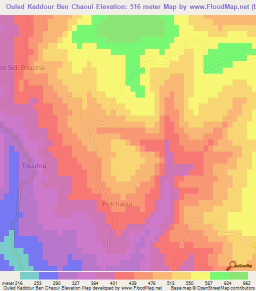 Ouled Kaddour Ben Chaoui,Algeria Elevation Map