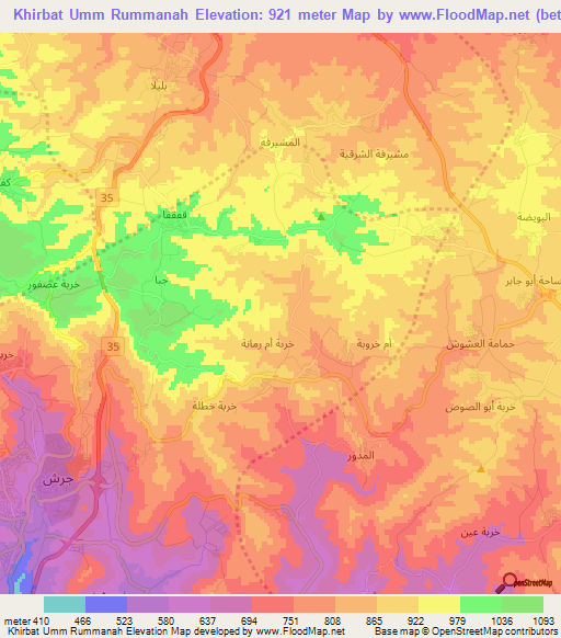 Khirbat Umm Rummanah,Jordan Elevation Map
