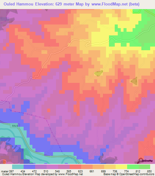 Ouled Hammou,Algeria Elevation Map