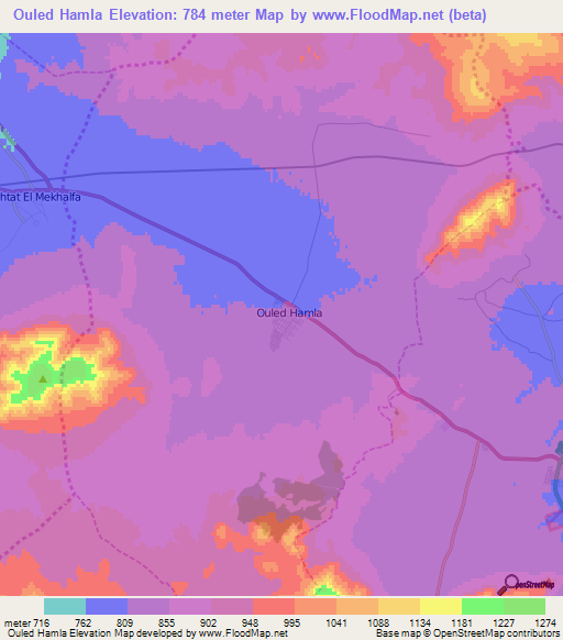 Ouled Hamla,Algeria Elevation Map