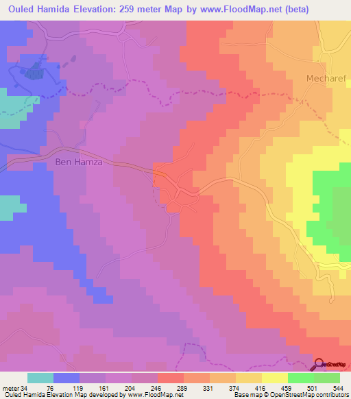 Ouled Hamida,Algeria Elevation Map