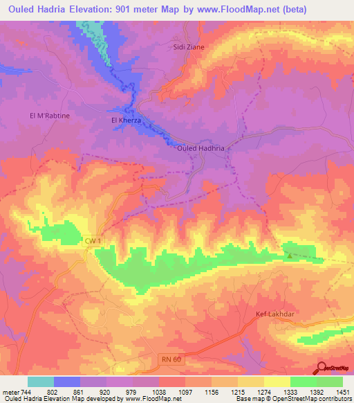 Ouled Hadria,Algeria Elevation Map