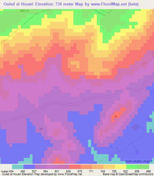 Ouled el Houari,Algeria Elevation Map