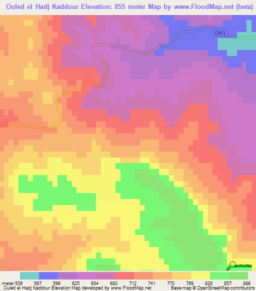 Ouled el Hadj Kaddour,Algeria Elevation Map