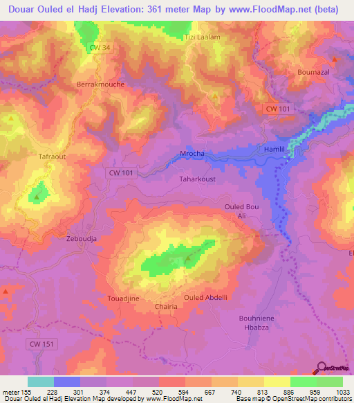 Douar Ouled el Hadj,Algeria Elevation Map