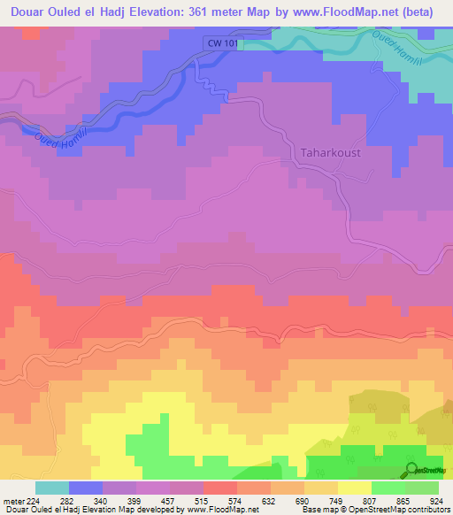 Douar Ouled el Hadj,Algeria Elevation Map