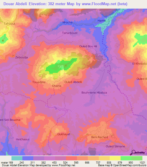 Douar Abdeli,Algeria Elevation Map