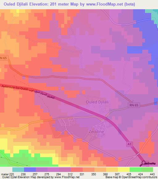 Ouled Djilali,Algeria Elevation Map