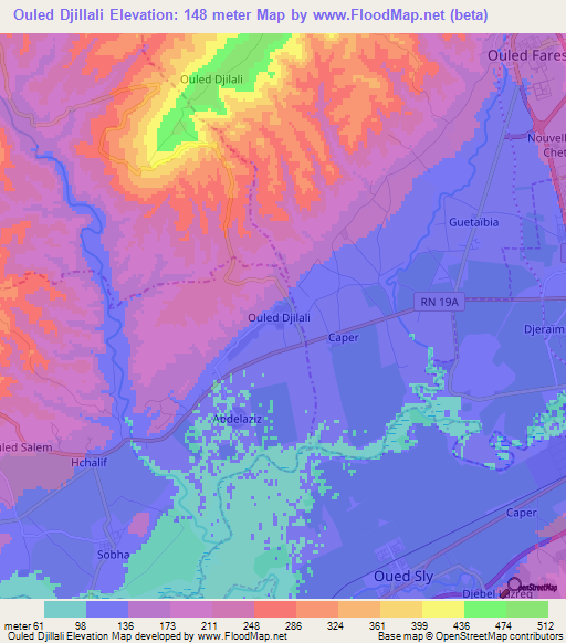 Ouled Djillali,Algeria Elevation Map