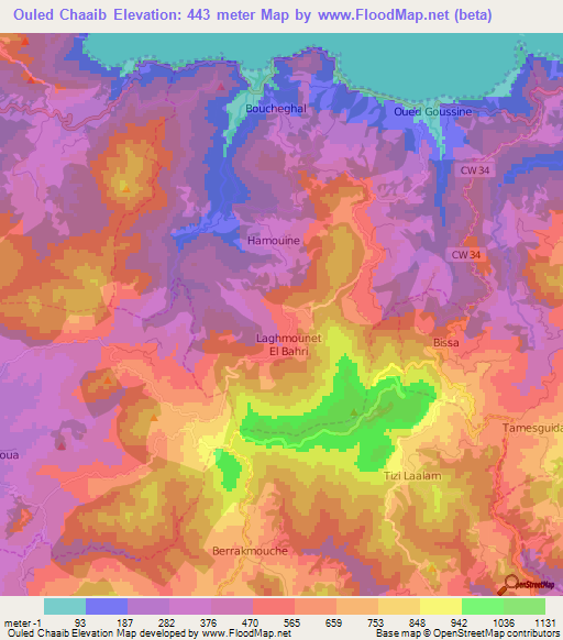 Ouled Chaaib,Algeria Elevation Map