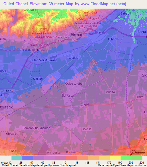 Ouled Chebel,Algeria Elevation Map