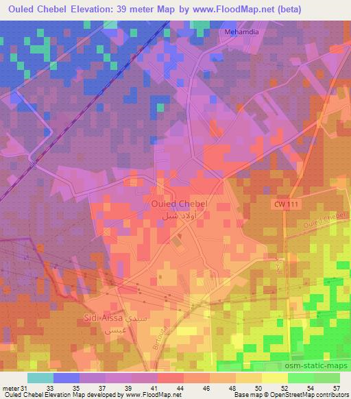Ouled Chebel,Algeria Elevation Map