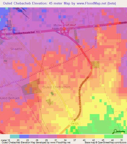 Ouled Chebacheb,Algeria Elevation Map