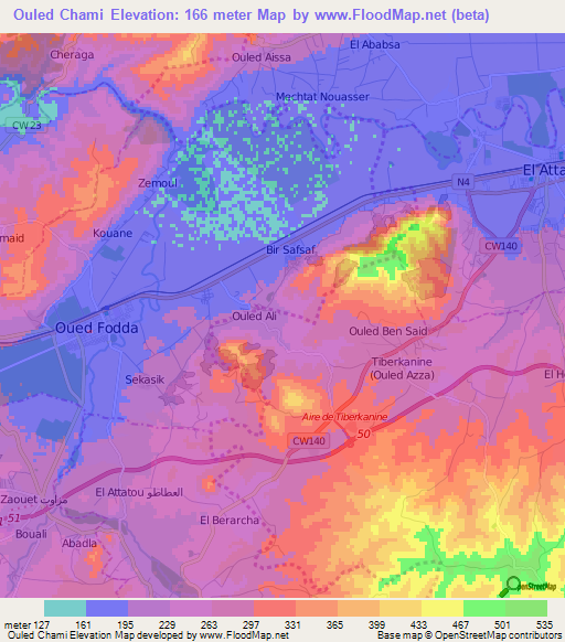 Ouled Chami,Algeria Elevation Map
