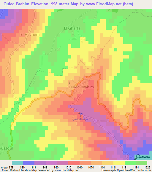 Ouled Brahim,Algeria Elevation Map