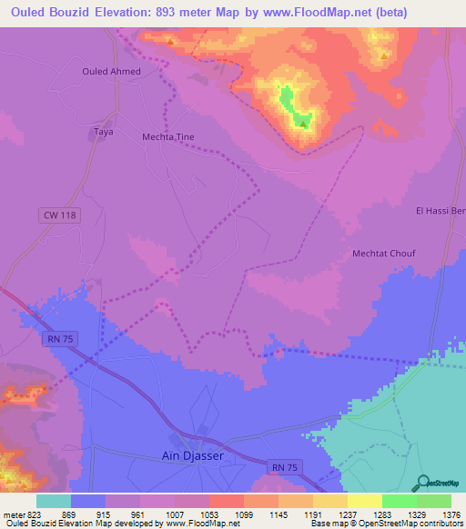 Ouled Bouzid,Algeria Elevation Map