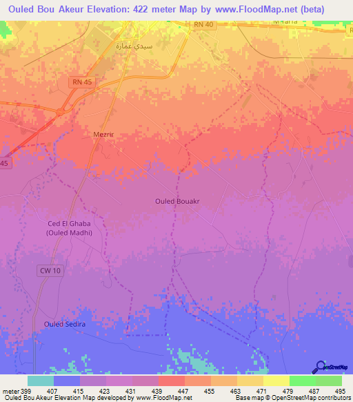 Ouled Bou Akeur,Algeria Elevation Map
