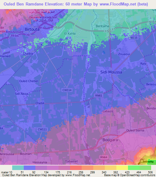 Ouled Ben Ramdane,Algeria Elevation Map