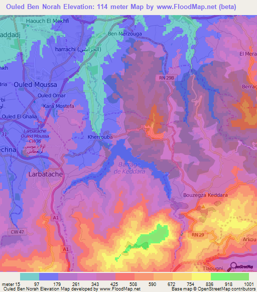 Ouled Ben Norah,Algeria Elevation Map