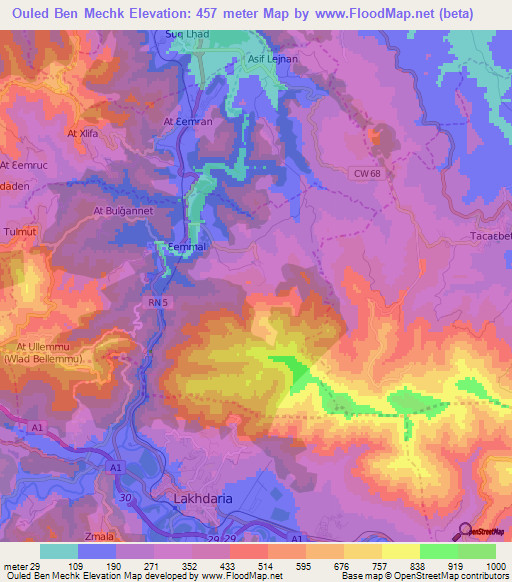 Ouled Ben Mechk,Algeria Elevation Map