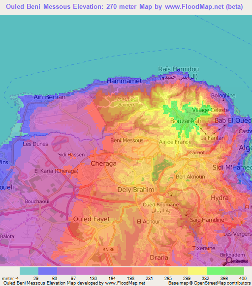 Ouled Beni Messous,Algeria Elevation Map