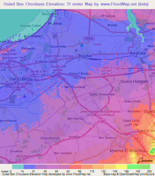 Ouled Ben Choubane,Algeria Elevation Map