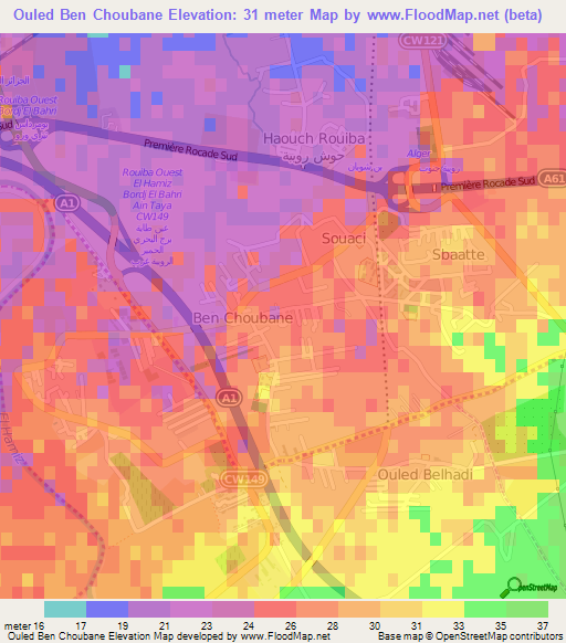 Ouled Ben Choubane,Algeria Elevation Map