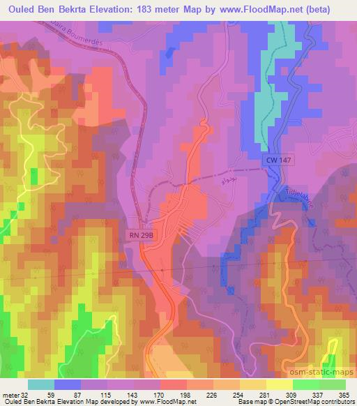 Ouled Ben Bekrta,Algeria Elevation Map