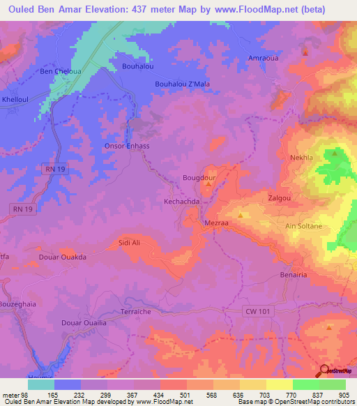 Ouled Ben Amar,Algeria Elevation Map