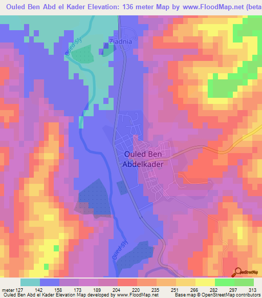 Ouled Ben Abd el Kader,Algeria Elevation Map