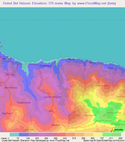 Ouled Bel Haizem,Algeria Elevation Map