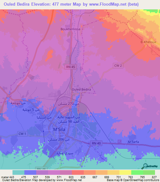 Ouled Bedira,Algeria Elevation Map