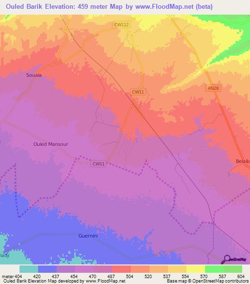 Ouled Barik,Algeria Elevation Map