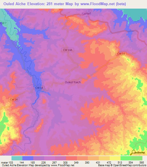 Ouled Aiche,Algeria Elevation Map