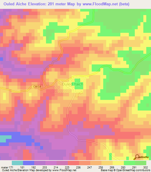 Ouled Aiche,Algeria Elevation Map