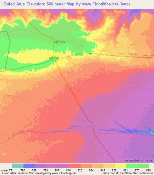Ouled Attia,Algeria Elevation Map