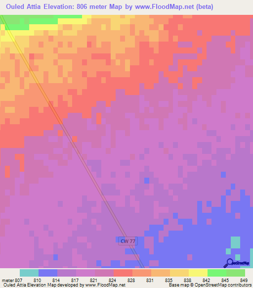 Ouled Attia,Algeria Elevation Map