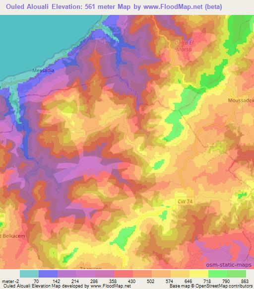 Ouled Alouali,Algeria Elevation Map