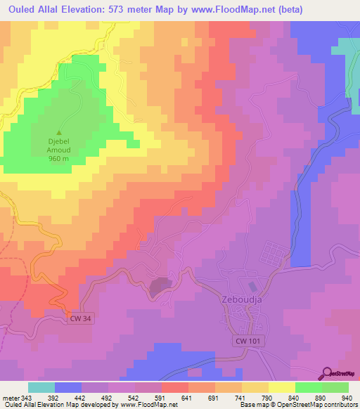 Ouled Allal,Algeria Elevation Map