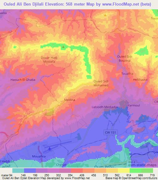 Ouled Ali Ben Djilali,Algeria Elevation Map