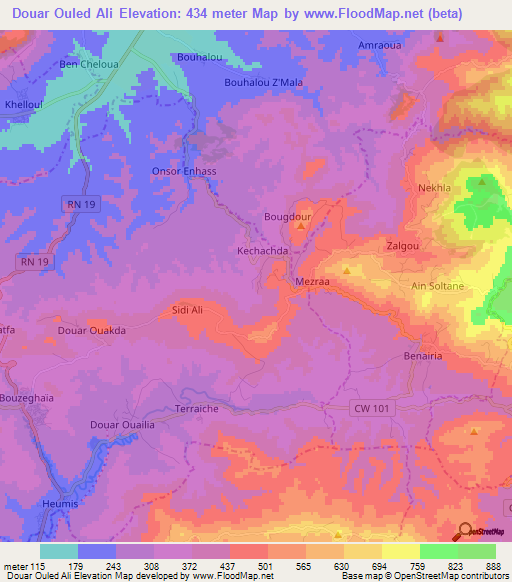 Douar Ouled Ali,Algeria Elevation Map