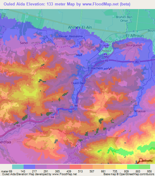 Ouled Aida,Algeria Elevation Map