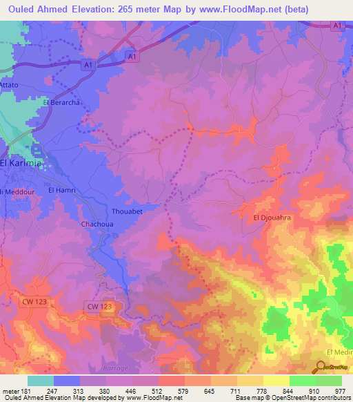Ouled Ahmed,Algeria Elevation Map