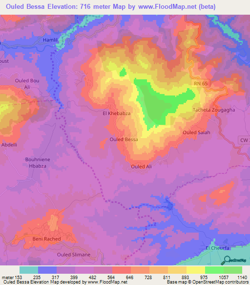 Ouled Bessa,Algeria Elevation Map