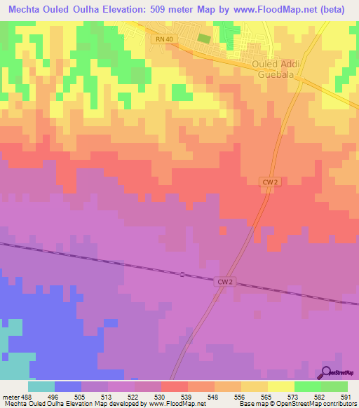 Mechta Ouled Oulha,Algeria Elevation Map