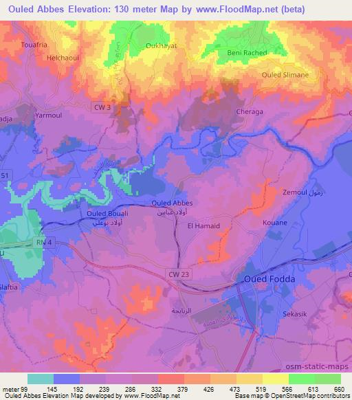 Ouled Abbes,Algeria Elevation Map