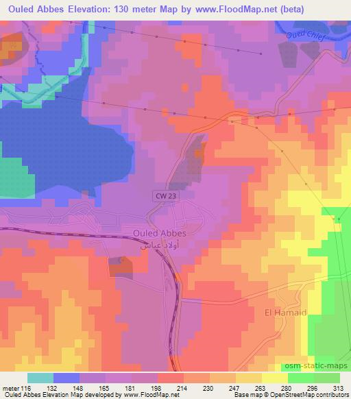 Ouled Abbes,Algeria Elevation Map