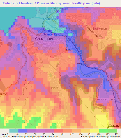 Oulad Ziri,Algeria Elevation Map